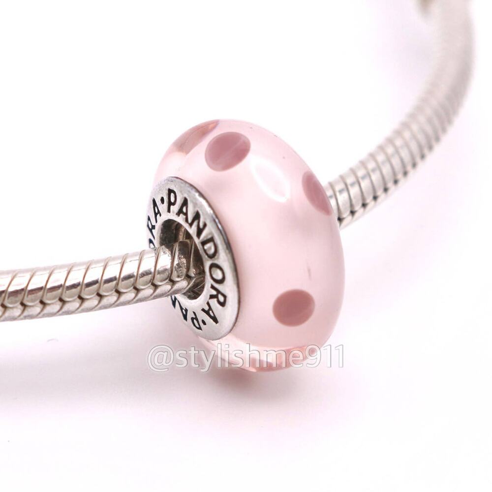 Authentic PANDORA  Pink Polka Dots Murano Glass Charm